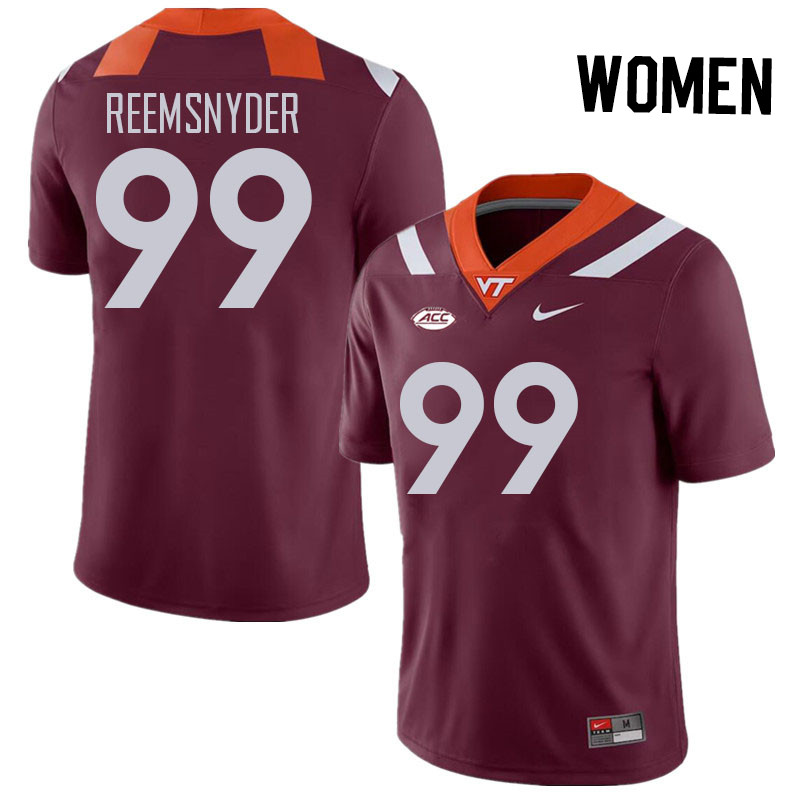 Women #99 Cole Reemsnyder Virginia Tech Hokies College Football Jerseys Stitched Sale-Maroon